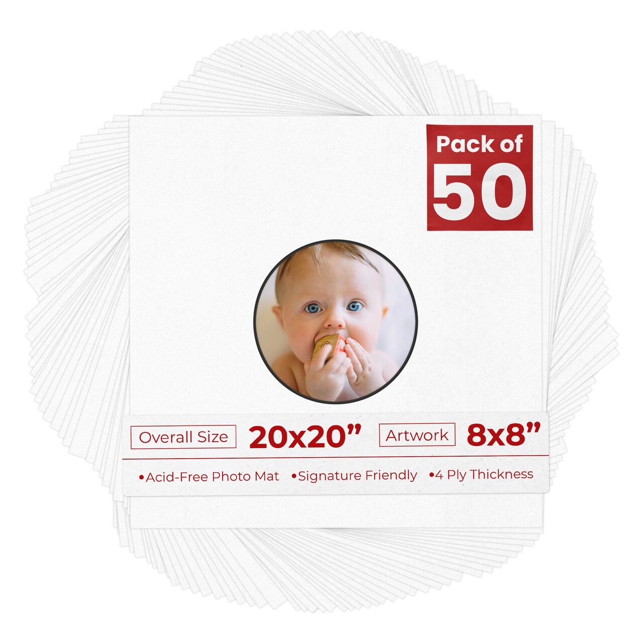 White with Black Core Mat Board for 20x20 Frames - Circle Opening for 8x8 Photos